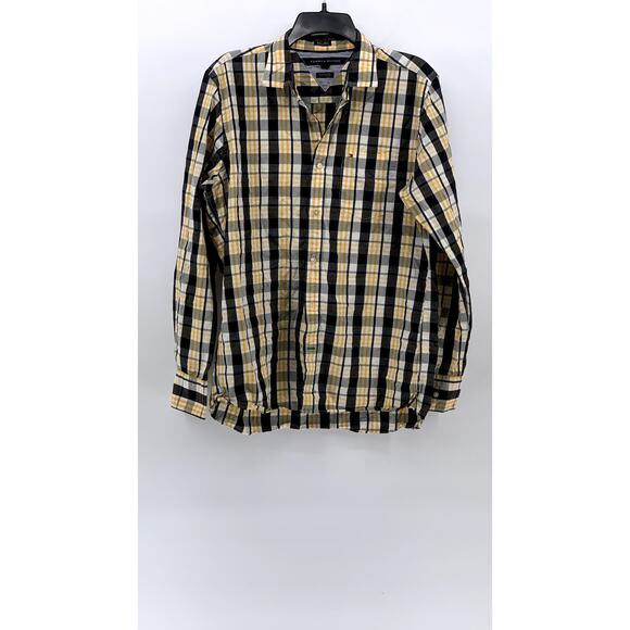 TOMMY HILFIGER Men's Blue-Yellow Plaid Custom Button-Up Long Sleeve Shirt SZ M - Picture 1 of 12